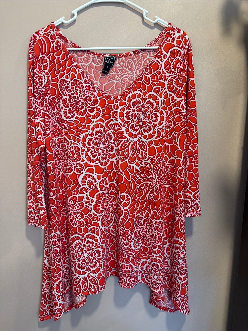 Clara Sun Woo Red & White Floral V-Neck Tunic